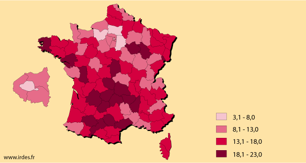 Taux d’évolution sur 10 ans de l’aide sociale aux personnes âgées par département