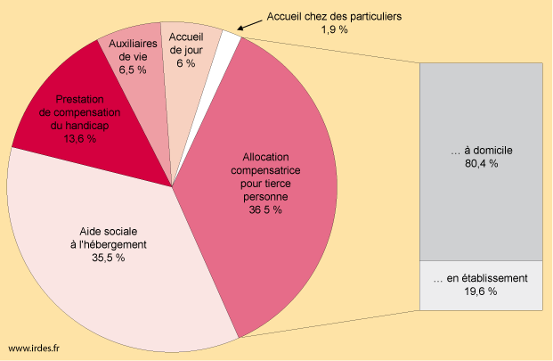 R&eacute;partition des b&eacute;n&eacute;ficiaires des diff&eacute;rentes aides pour personnes handicap&eacute;es